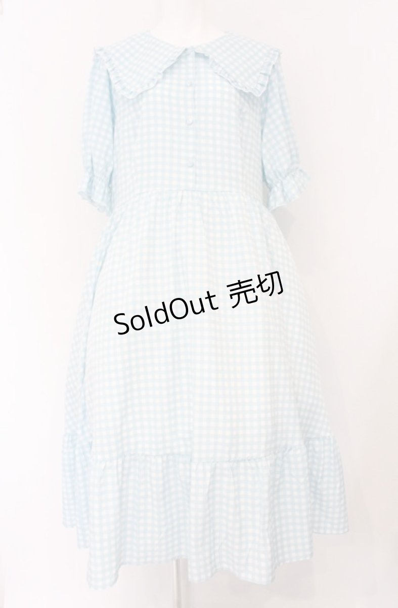 画像1: m petit by misako / ギンガムチェック半袖ワンピース 4L サックス O-26-04-27-1041-LO-OP-IG-OS (1)