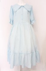 画像1: m petit by misako / ギンガムチェック半袖ワンピース 4L サックス O-26-04-27-1041-LO-OP-IG-OS (1)