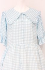 画像2: m petit by misako / ギンガムチェック半袖ワンピース 4L サックス O-26-04-27-1041-LO-OP-IG-OS (2)