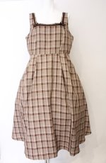 画像1: m petit by misako / リボンチェックジャンパースカート 4L ブラウン O-26-04-27-1053-LO-OP-IG-OS (1)
