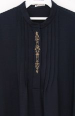 画像2: axes femme / 袖刺繍Aラインシャツワンピース M ネイビー O-26-04-27-1012-AX-OP-IG-OS (2)