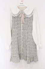 画像1: DearMyLove / 大きめ丸襟ビジューリボンツイードワンピ M シロ O-26-04-27-1021-EL-OP-IG-OS (1)