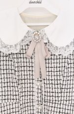 画像2: DearMyLove / 大きめ丸襟ビジューリボンツイードワンピ M シロ O-26-04-27-1021-EL-OP-IG-OS (2)