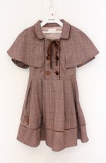 画像1: LIZ LISA / ケープ付きグレンチェックワンピース  ピンクブラウン O-26-04-27-1027-LO-OP-IG-OS (1)