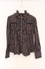 画像1: CHOCOCHIP COOKIE / レジメンタルストライプフリルブラウス  ネイビー×ワイン O-26-04-27-086-LO-BL-OW-OS (1)