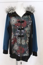 画像1: Qutie Frash / 和柄切り替えファーつきブルゾン  ブラック×グリーン O-26-04-28-001-QU-JA-OW-OS (1)