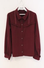 画像1: axes femme POETIQUE / チェーンブローチ付長袖ブラウス【ブローチ欠品】 M ワイン O-26-04-28-009-AX-BL-IG-OS (1)