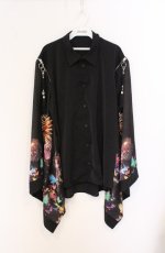 画像1: rezen / 蝶×花火プリント和袖シャツ M ブラック O-26-04-28-013-LO-BL-IG-OS (1)