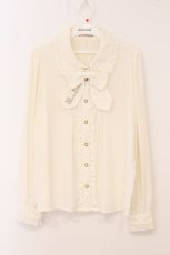 画像1: Amavel / 刺繍入りリボンタイ付　フリル使い長袖ブラウス F アイボリー O-26-04-30-028-CA-BL-OW-OS (1)