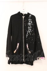 画像1: momo / 桜プリント着物袖パーカー  ブラック×パープル O-26-04-30-057-PU-TO-IG-OS (1)