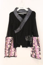 画像1: gouk / 着物襟姫袖カットソー  ブラック×パープル O-26-04-30-060-GO-TO-IG-OS (1)