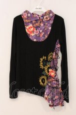 画像1: gouk / 和柄襟付きカットソー  ブラック×パープル ひまわりプリント O-26-04-30-067-GO-TO-IG-OS (1)