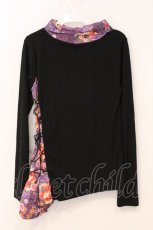 画像3: gouk / 和柄襟付きカットソー  ブラック×パープル ひまわりプリント O-26-04-30-067-GO-TO-IG-OS (3)