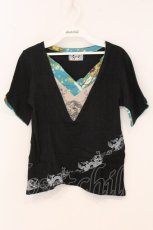 画像1: gouk / 着物襟重ね着風Tシャツ  ブラック×グリーン O-26-04-30-068-GO-TS-IG-OS (1)