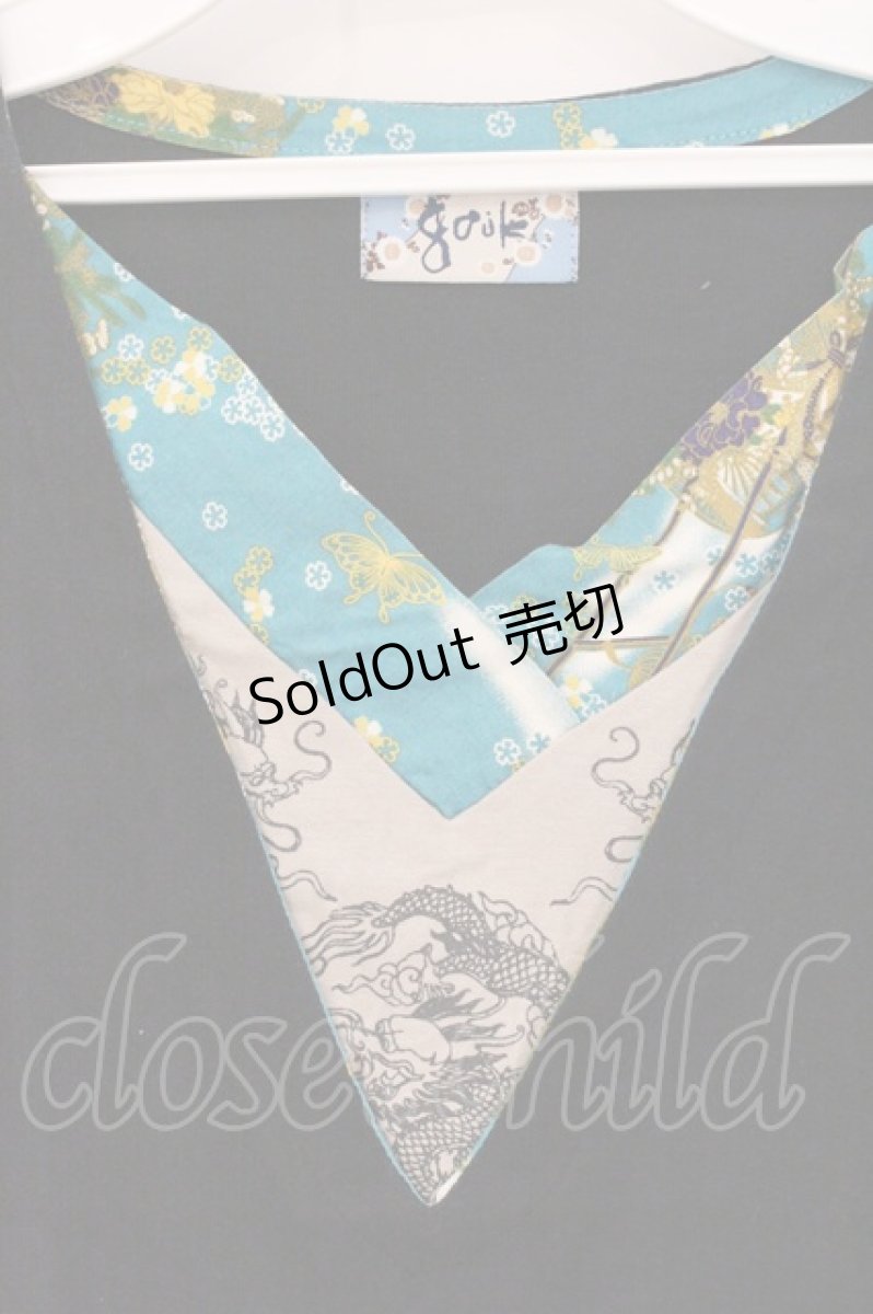 画像2: gouk / 着物襟重ね着風Tシャツ  ブラック×グリーン O-26-04-30-068-GO-TS-IG-OS (2)