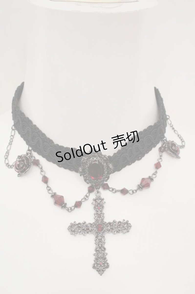画像2: axes femme / ビジュークロスチョーカー  ワイン O-26-05-01-1010-AX-AC-OW-OS (2)