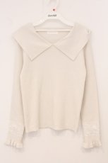画像1: DearMyLoveRose / 袖レースビッグセーラーカラーニットトップス L~LL シロ O-26-05-04-039-LO-TO-OW-OS (1)