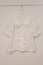 画像1: Chalmiere / トーションレース丸襟半袖ブラウス M シロ O-26-05-04-096-AX-BL-OW-OS (1)