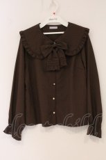 画像1: axes femme POETIQUE / ピンタックリボン丸襟ブラウス F ブラウン O-26-05-04-119-AX-BL-OW-OS (1)