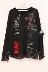 画像1: MAD / パッチ配色スラッシュダメージカットソー L ブラック×レッド O-26-05-05-076-PU-TO-OW-OS (1)