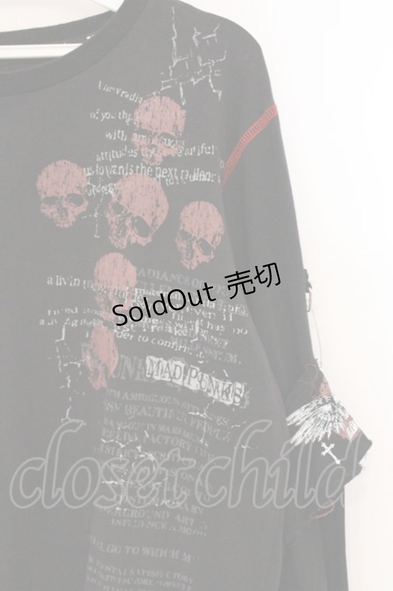 画像2: MAD / パッチ配色スラッシュダメージカットソー L ブラック×レッド O-26-05-05-076-PU-TO-OW-OS (2)