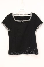 画像1: INGEBORG / ギンガムフリルTシャツ  クロ O-26-05-05-101-LO-TO-IG-OS (1)