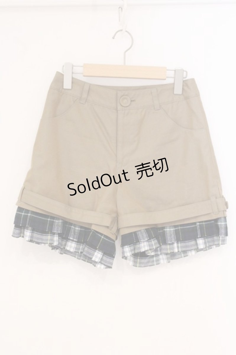 画像1: Jane Marple / タータンチェックフリル切り替えショートパンツ M カーキベージュ O-26-05-05-002-JM-PA-IG-OS (1)