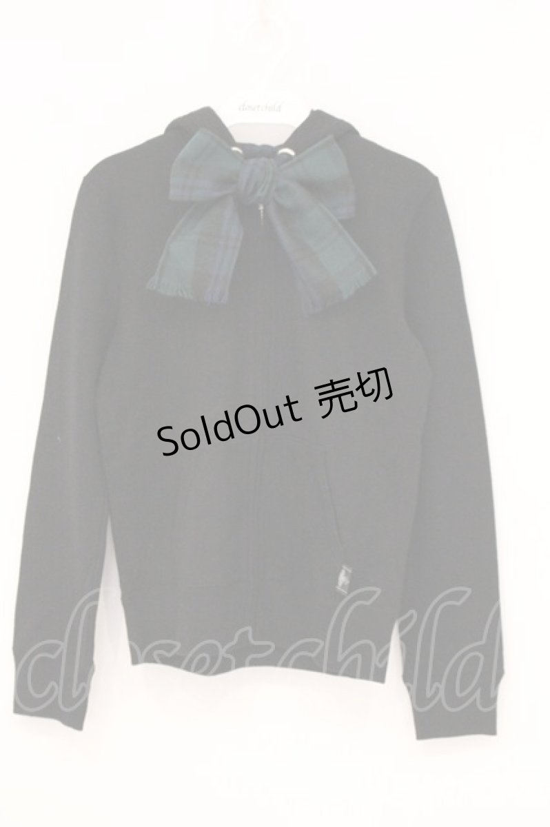 画像1: Jane Marple / タータンリボン裏毛パーカー M クロ×グリーン O-26-05-05-025-JM-TO-IG-ZT360 (1)