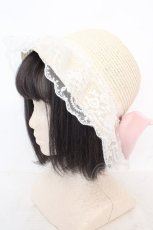 画像1: Alice Mashiro / レース付きリボンハット 58cm ナチュラル×ピンク O-26-05-07-1063-LO-AC-OW-OS (1)