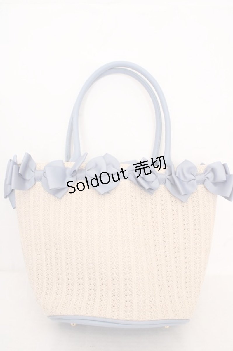 画像1: ｍ petit by misako / AMリボンツキカゴトート  ナチュラル×サックス O-26-05-07-1109-LO-BG-IG-ZTK056 (1)