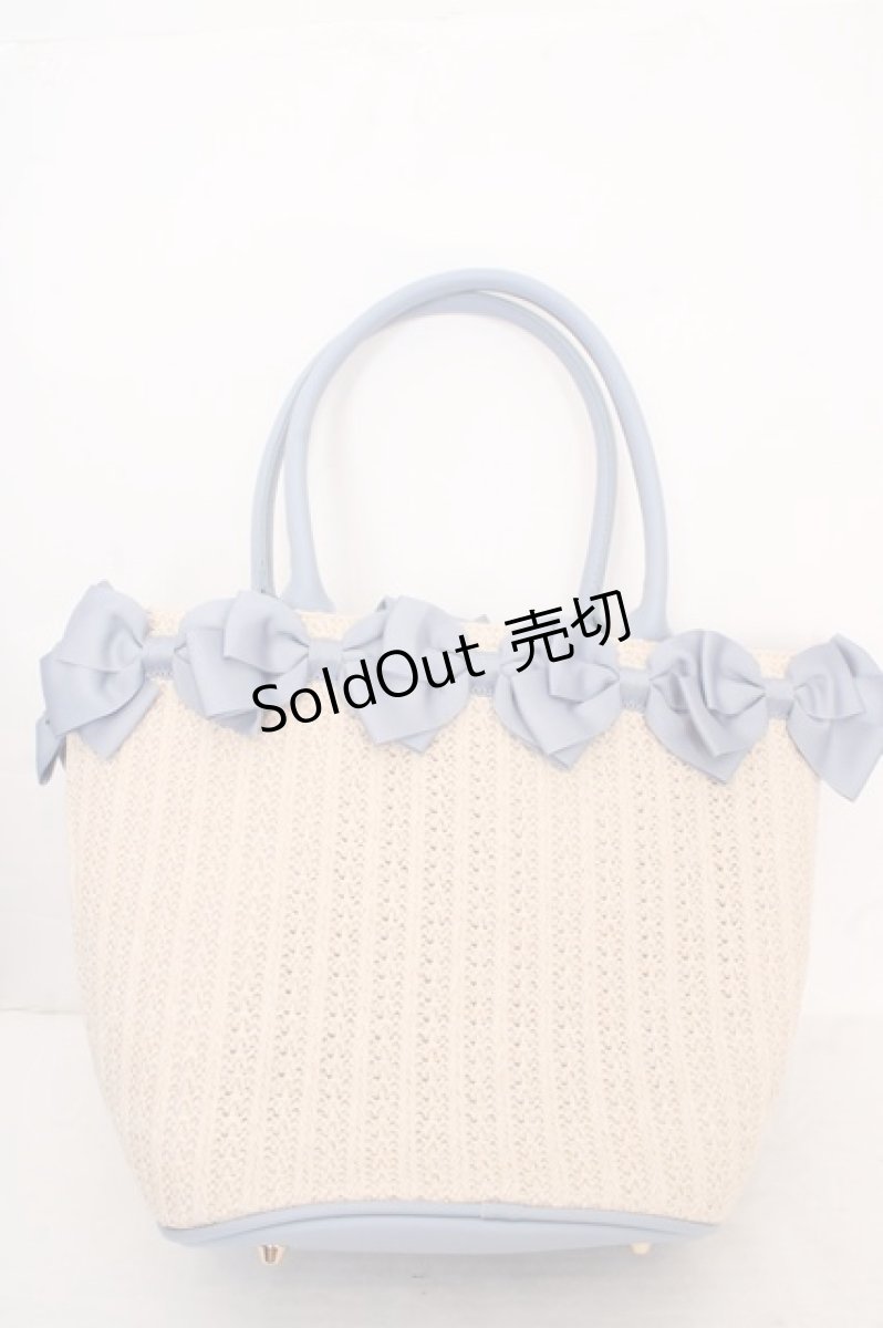 画像2: ｍ petit by misako / AMリボンツキカゴトート  ナチュラル×サックス O-26-05-07-1109-LO-BG-IG-ZTK056 (2)