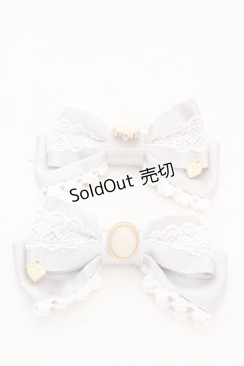 画像1: BABY,THE STARS SHINE BRIGHT / オーナメントジャガード庭園リボンクリップ  グレー×シロ O-26-05-07-1023-BA-AC-IG-OS (1)
