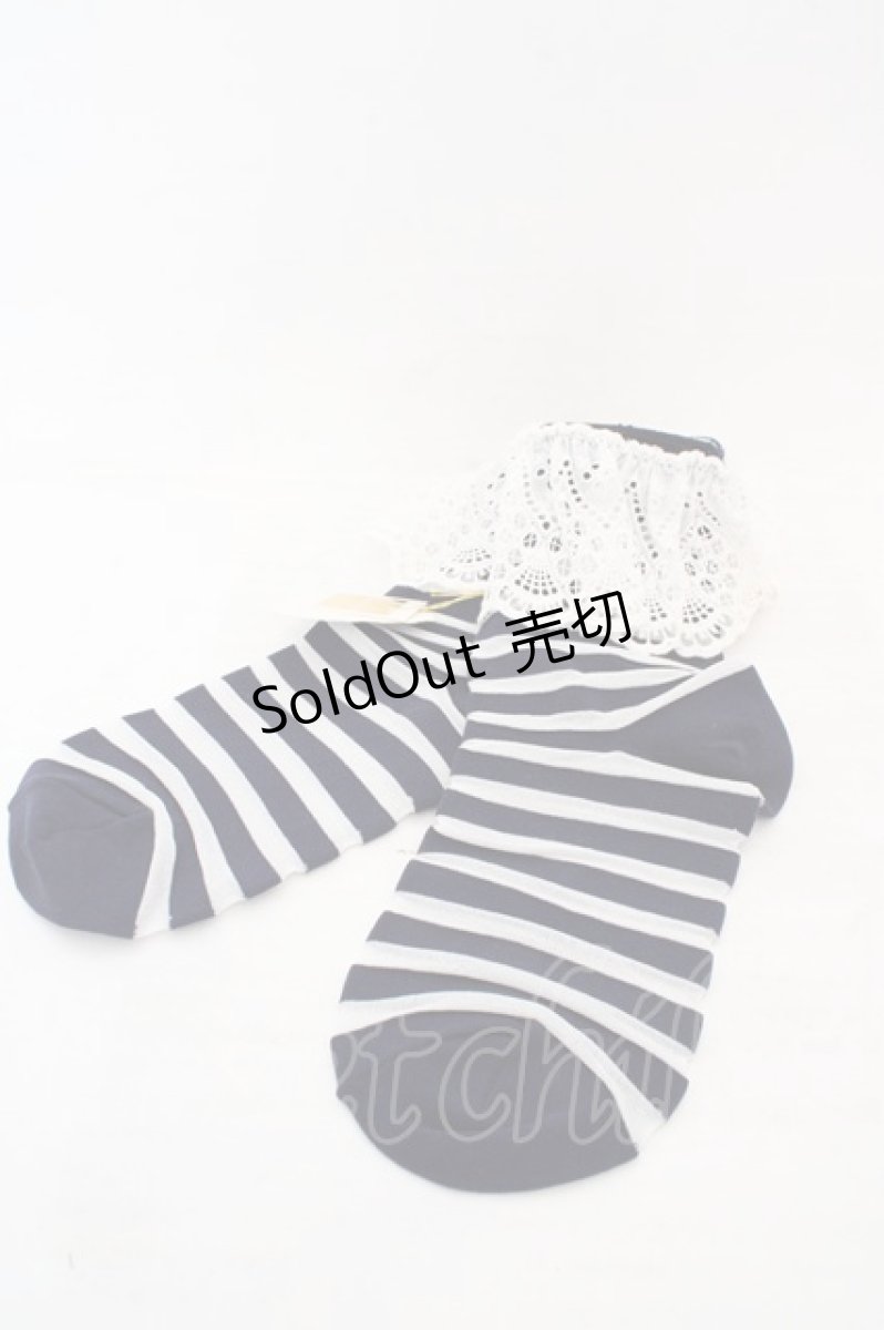 画像1: Jane Marple / レース配色ボーダークルー丈ソックス  ネイビー×シロ O-26-05-07-1024-JM-ZA-IG-ZT0516Z (1)