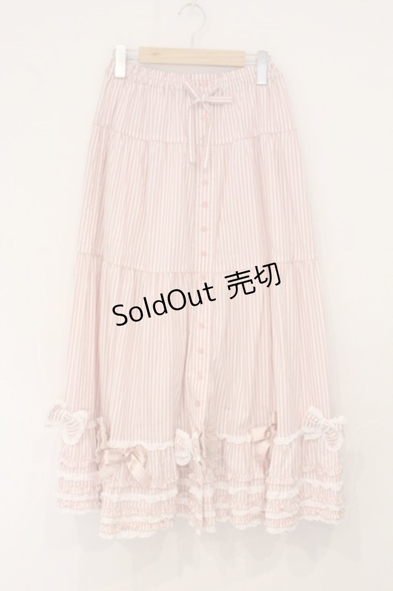 画像1: PINK HOUSE / リボンいっぱいストライプスカート  ピンク O-26-05-07-024-LO-SK-OW-OS (1)
