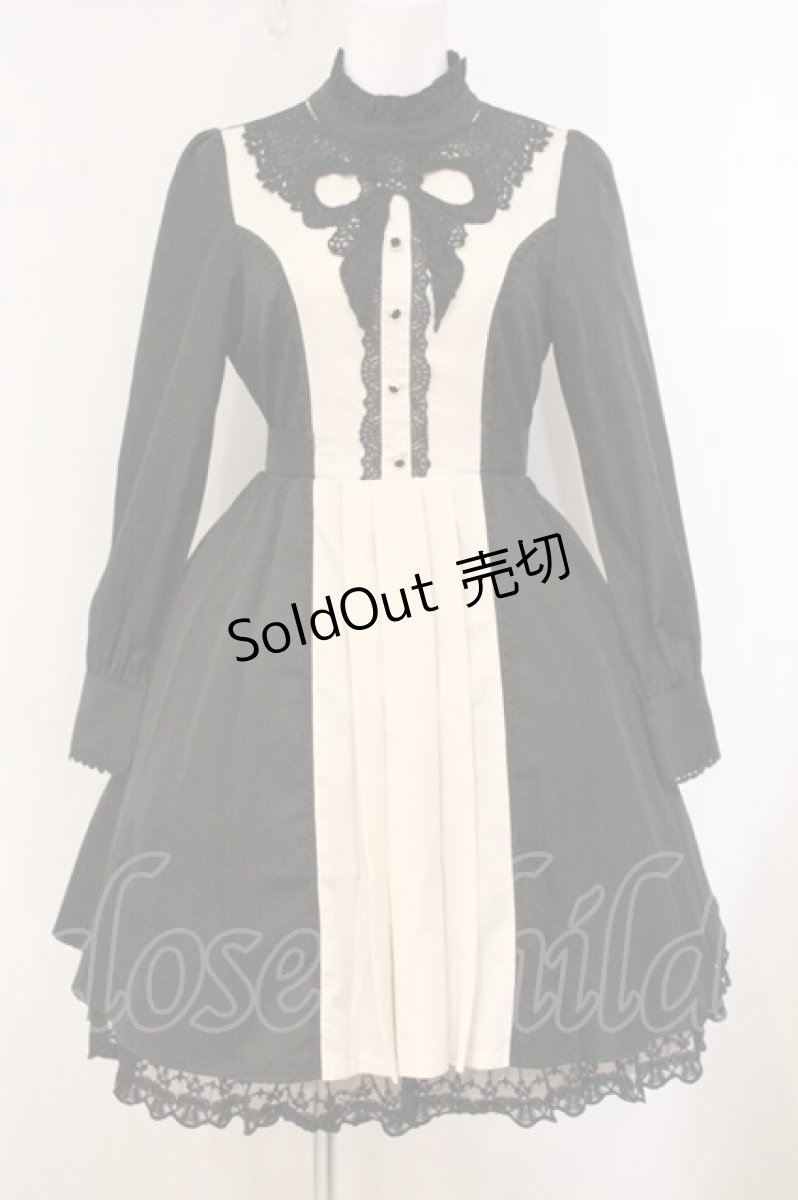 画像1: axes femme kawaii / リボンレースブロッキングワンピース M クロ×キナリ O-26-05-09-044-AX-OP-OW-OS (1)
