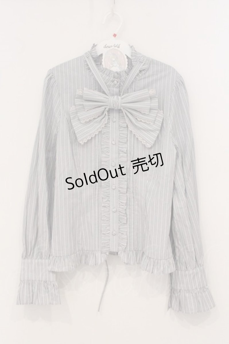 画像1: Alice Girl / Duke of Victoria - Classic Lolita Striped Blouse　ブラウス XL ブルーグレー O-26-05-09-055-LO-BL-OW-OS (1)