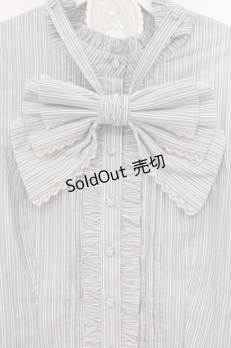 画像2: Alice Girl / Duke of Victoria - Classic Lolita Striped Blouse　ブラウス XL ブルーグレー O-26-05-09-055-LO-BL-OW-OS (2)