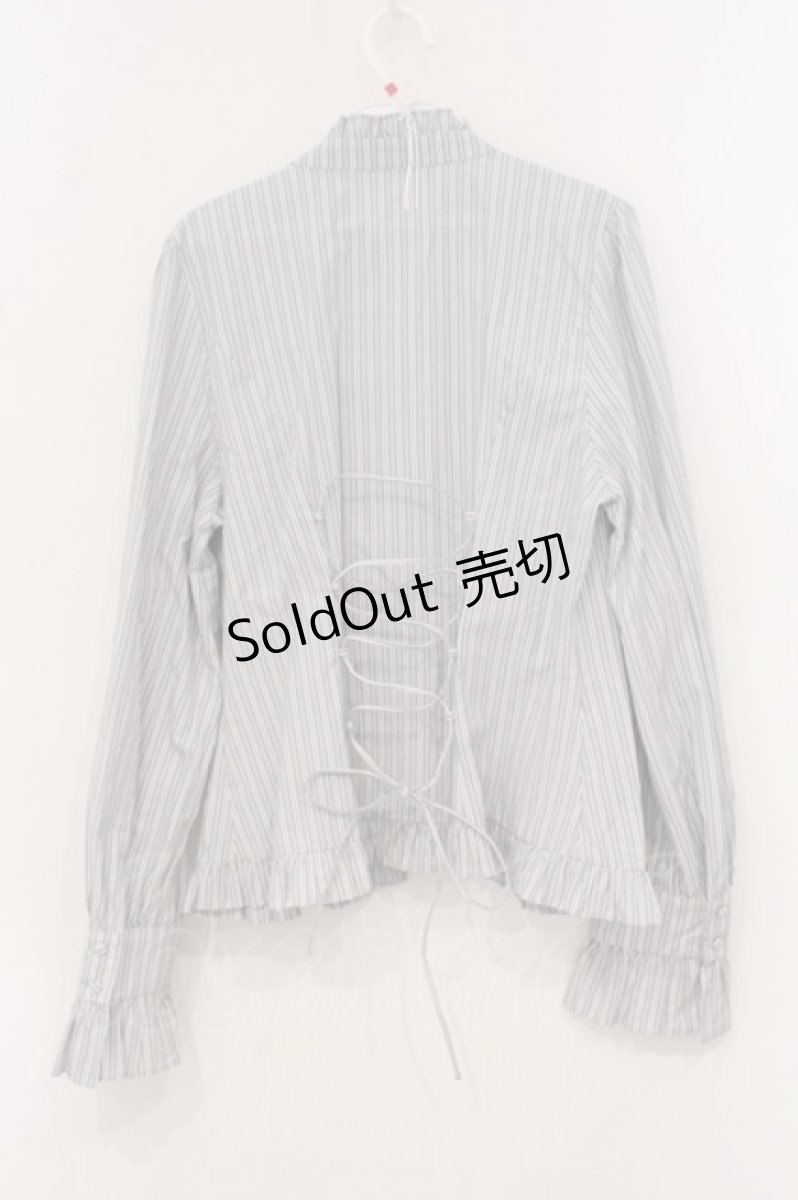 画像3: Alice Girl / Duke of Victoria - Classic Lolita Striped Blouse　ブラウス XL ブルーグレー O-26-05-09-055-LO-BL-OW-OS (3)