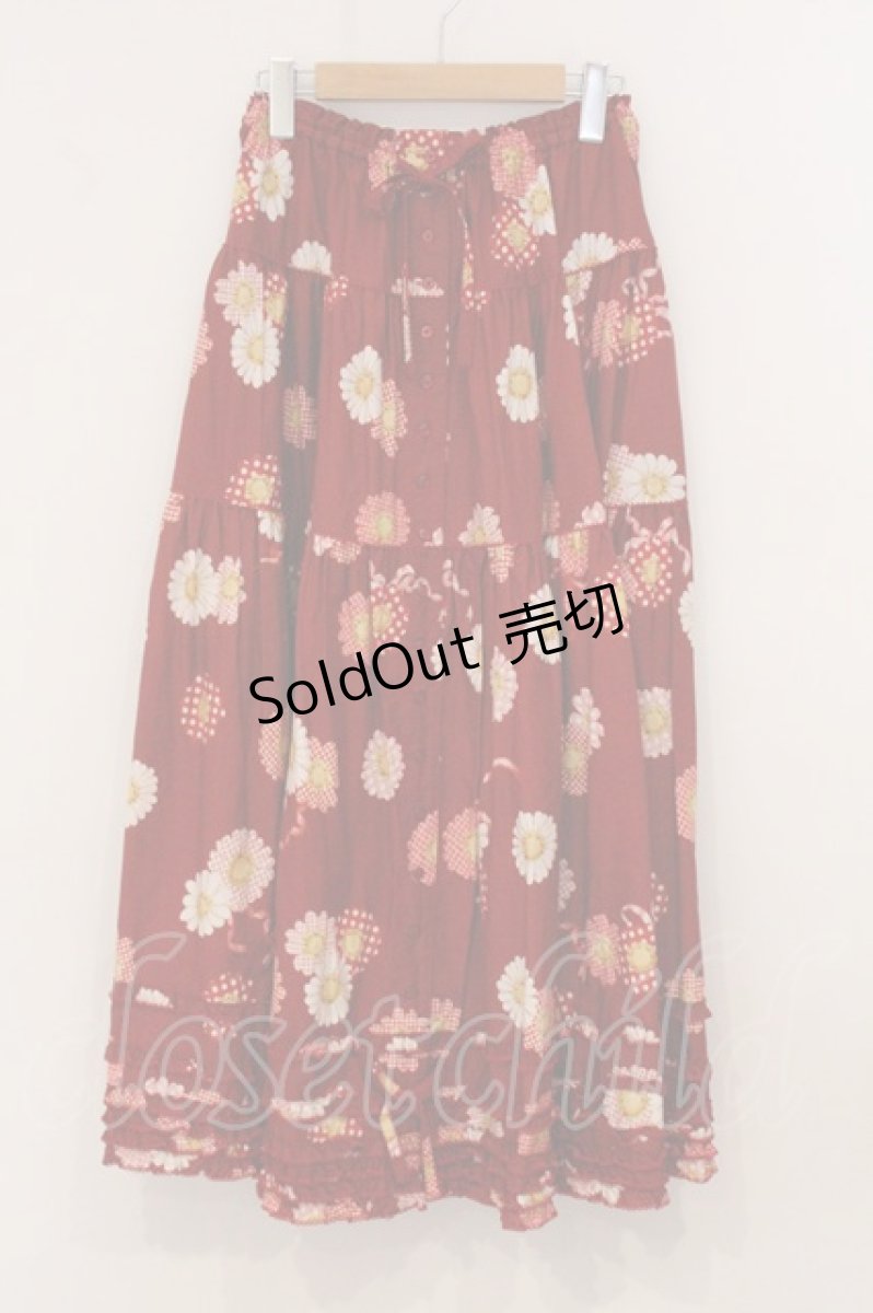 画像1: PINK HOUSE / ひな菊コサージュプリントスカート  アカ O-26-05-09-058-LO-SK-OW-OS (1)