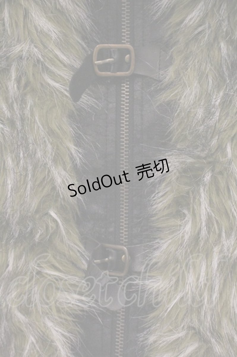 画像2: Qutie Frash / ファーレースアップベスト  ブラック×グリーン系 O-26-05-09-064-QU-JA-IG-OS (2)