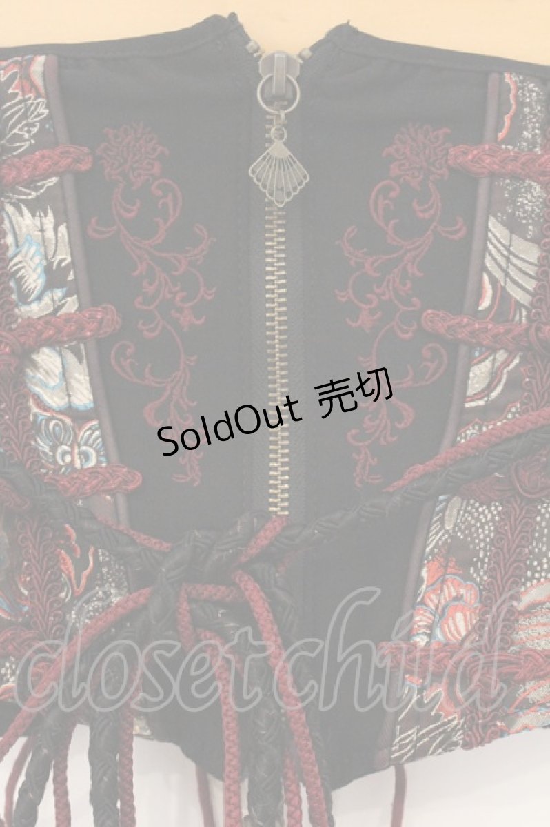 画像2: Ozz oneste / ジャガード切替チャイナボタンコルセット  ブラック×レッド O-26-05-09-014-OO-ZA-IG-OS (2)