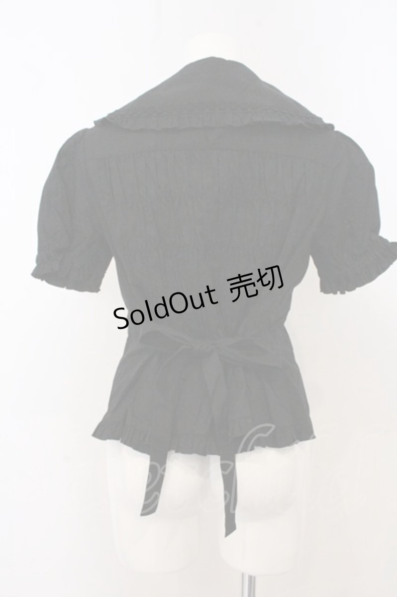 画像3: metamorphose / ヨーク切替半袖フリルブラウス  クロ O-26-05-10-5036-ME-BL-OW-OS (3)