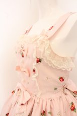 画像2: metamorphose / ストロベリーガーデンストライプリボンジャンパースカート  ピンク系 O-26-05-10-5044-ME-OP-OW-OS (2)