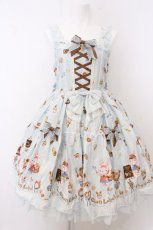 画像1: metamorphose / くまちゃんのBakery cafeバッスルジャンパースカート  サックス O-26-05-10-5011-ME-OP-OW-OS (1)