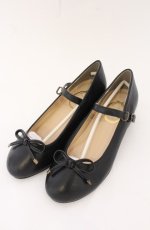 画像1: F&A / ストラップ付リボンバレエシューズ S クロ O-26-05-10-034-CA-SH-OW-OS (1)