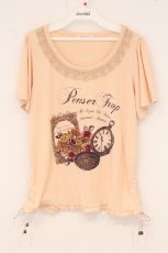 画像1: axes femme / サイドギャザープリントTシャツ  ピンク O-26-05-11-037-AX-TS-IG-OS (1)