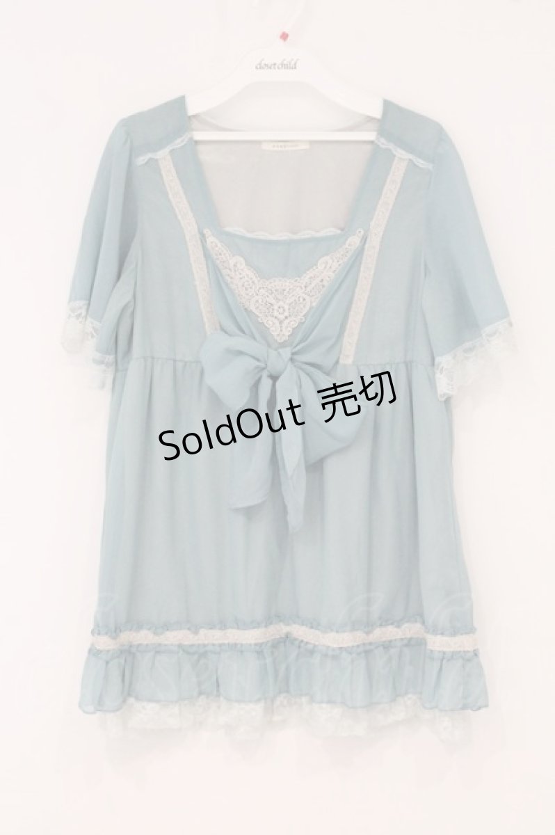 画像1: axes femme / モチーフレース使いシフォンチュニ  グリーン系 O-26-05-11-042-AX-TO-IG-OS (1)