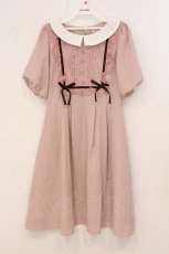 画像1: axes femme POETIQUE / スクエアリボンレース半袖ワンピーウ  ピンク O-26-05-12-032-AX-OP-IG-OS (1)