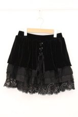 画像1: Qutie Frash / ベルベット&レースフリルスカート【旧タグ】  ブラック O-26-05-12-034-QU-SK-IG-OS (1)