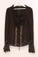 画像1: Ozz Croce / 薔薇刺繍コルセット風カットソー  ブラウン O-26-05-12-043-OO-TO-IG-OS (1)